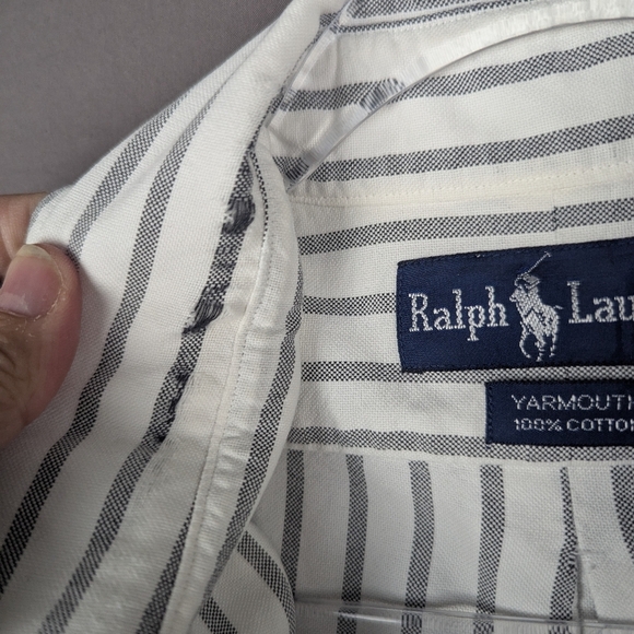 Ralph Lauren Yarmouth 17/35 White With Dark Gray Stripes Some Wear At The Collar - Picture 8 of 12